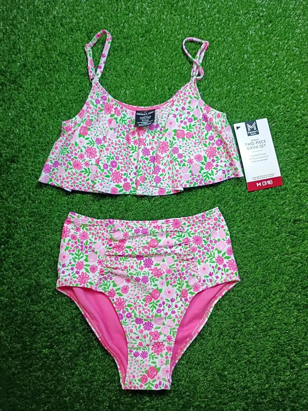 Member's Mark Girls' Floral Two-Piece Bikini Swim Set M (7/8) NWT